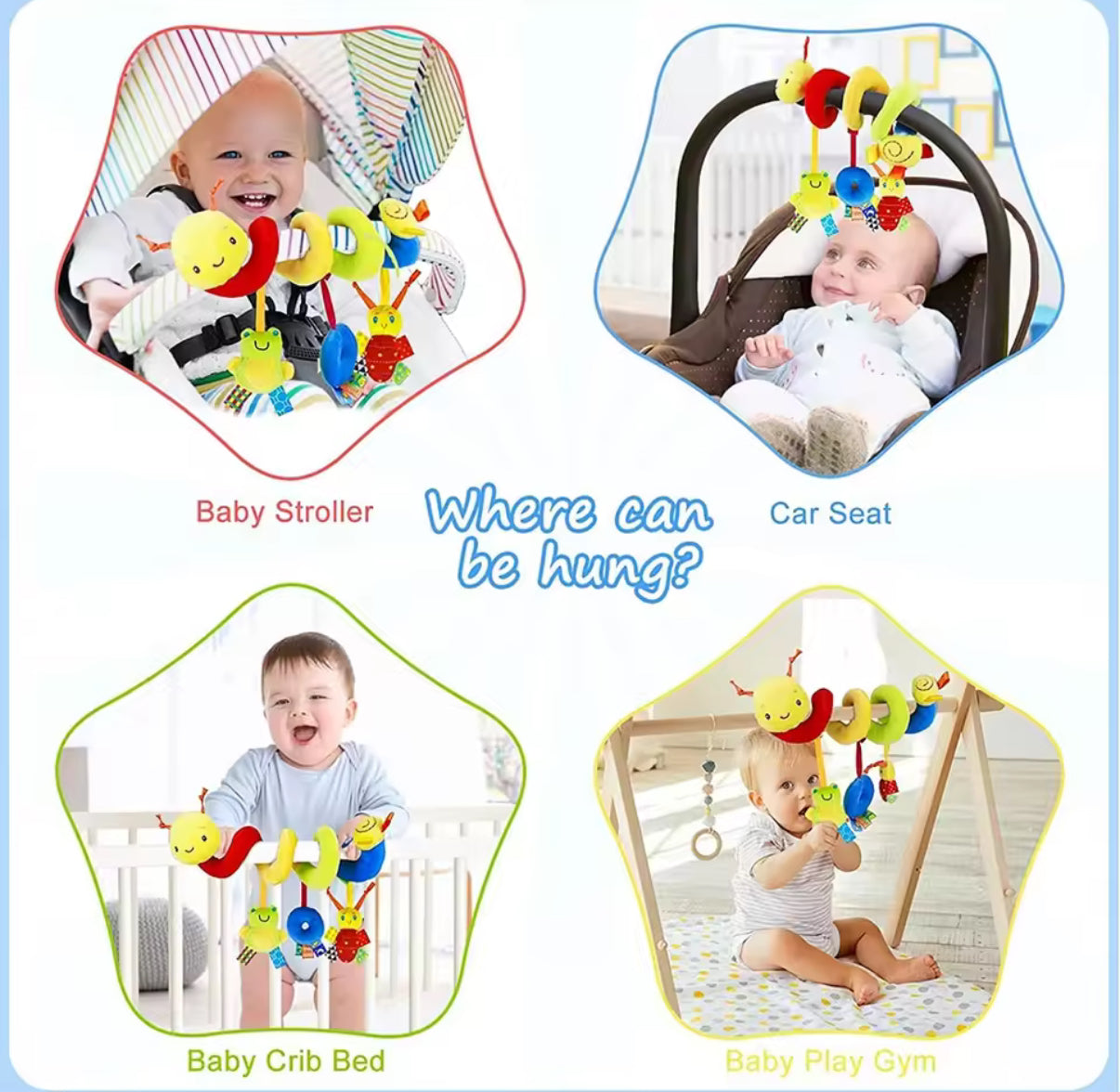 Cute Activity Musical Spiral Crib Stroller Car Seat Travel Hanging Toys Baby Boys Girls Rattles Toy