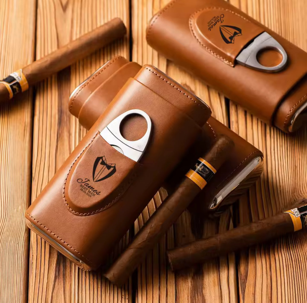 Personalized Cigar Case with Cigar Cutter for Groom Best Man Wedding Party Gift Custom Cigar Humidor Case Groomsmen Gift