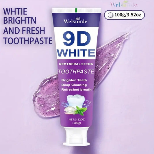 9D White Toothpaste for Deep Cleaning & Brighter Smile, Purple Hydroxyapatite Toothpaste - European Formula with Minty Fresh Breath, Gentle on Gums, Travel-Size 100g/3.52oz, Ideal Oral Hygiene Gift for Women & Men, suitable for everyday