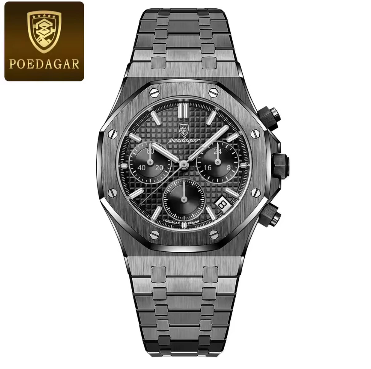 POEDAGAR Original Luxury Men's Watches Date Chronograph Stainless Steel Quartz Watch Waterproof Luminous Fashion Man Wristwatch