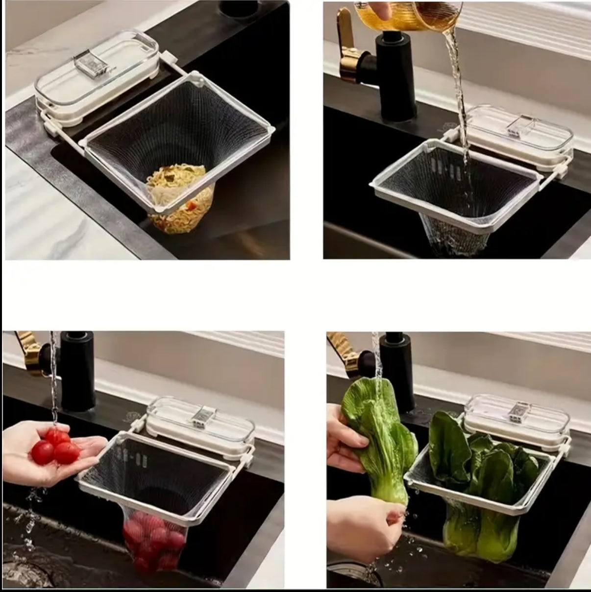 Sink Suction Cup Foldable Metal and Plastic Filter - 50 Removable Mesh Bags, Side-Mounted Kitchen Drain Strainer with Collapsible Basket for Food Waste Collection free