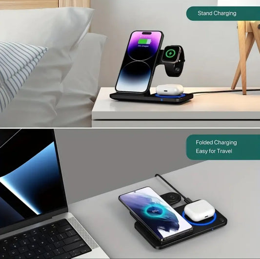 A 3-In-1 Foldable Wireless Charging Station That Quickly Charges Iphones 17 Through 8, Including Pro, Max, Mini, And SE Models, As Well As Various for iwatch And for airpods Versions, Phone Holder For Desk, Phone Stand For Desk, Phone Holder Stand, Phone