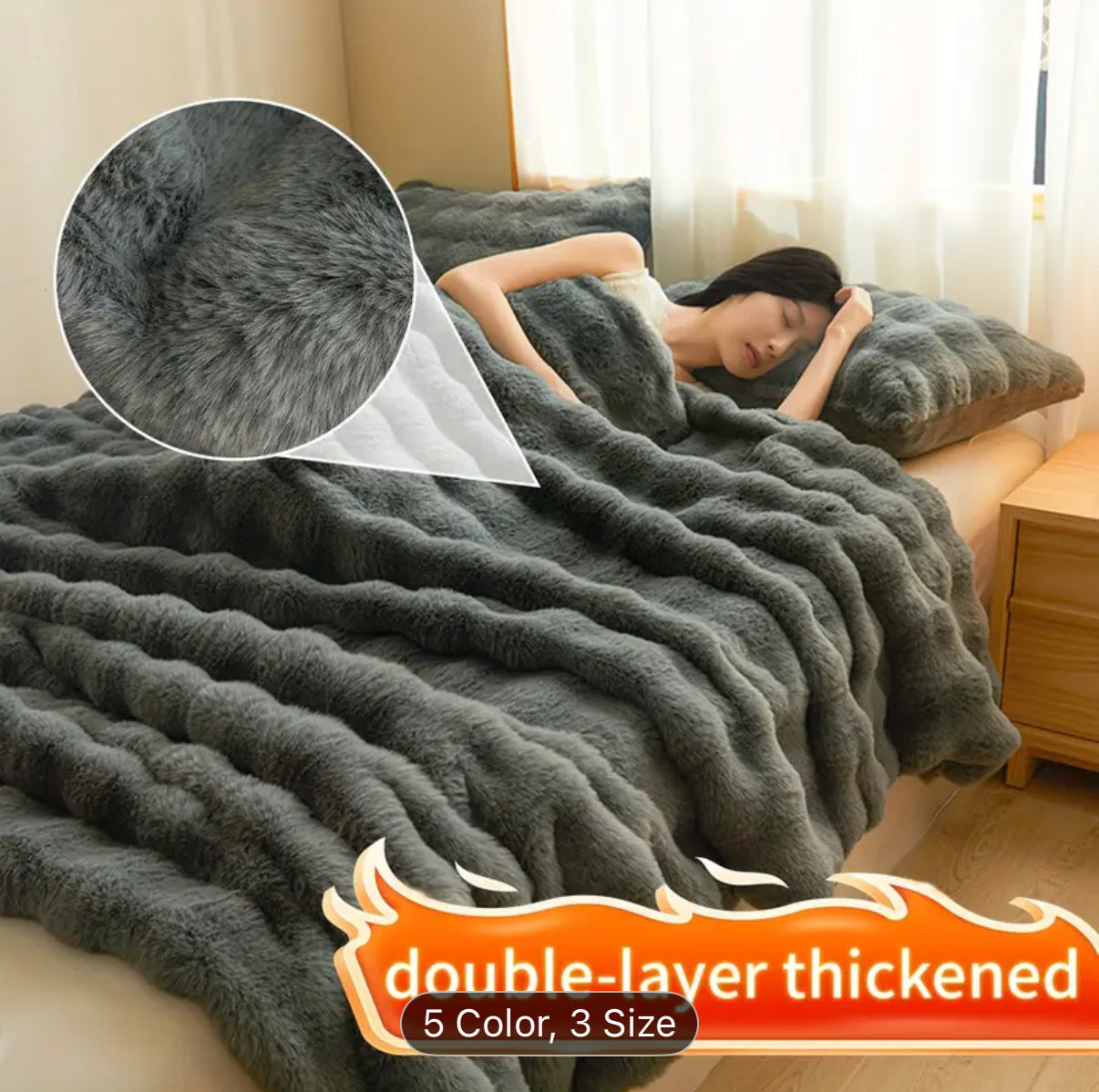 High luxury soft rabbit like plush blanket, autumn and winter thick warm bed blanket cover, Light Beige friendly and comfortable, providing all day warmth and comfort, suitable for sofas, beds, offices and travel, multi-purpose blanket, Christmas gift, Wi