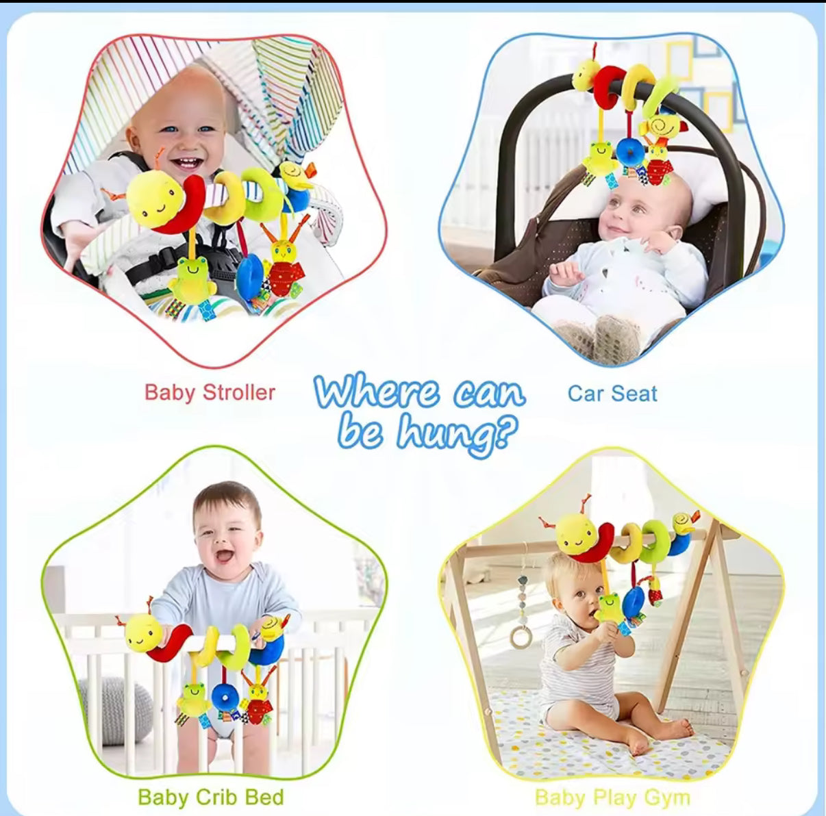 Cute Activity Musical Spiral Crib Stroller Car Seat Travel Hanging Toys Baby Boys Girls Rattles Toy