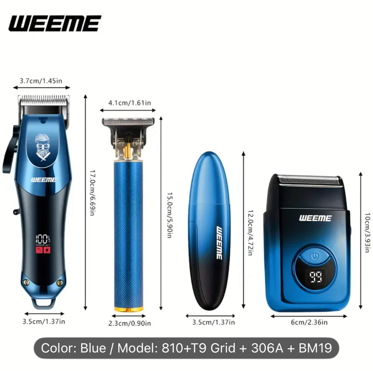 WEEME 4pcs Men's electric hair clipper, nose hair clipper, shaver set - wireless USB charging professional hair clipper set with lithium battery - his ideal gift, hair accessories | modern hair clipper tools | fashionable blue gradient design