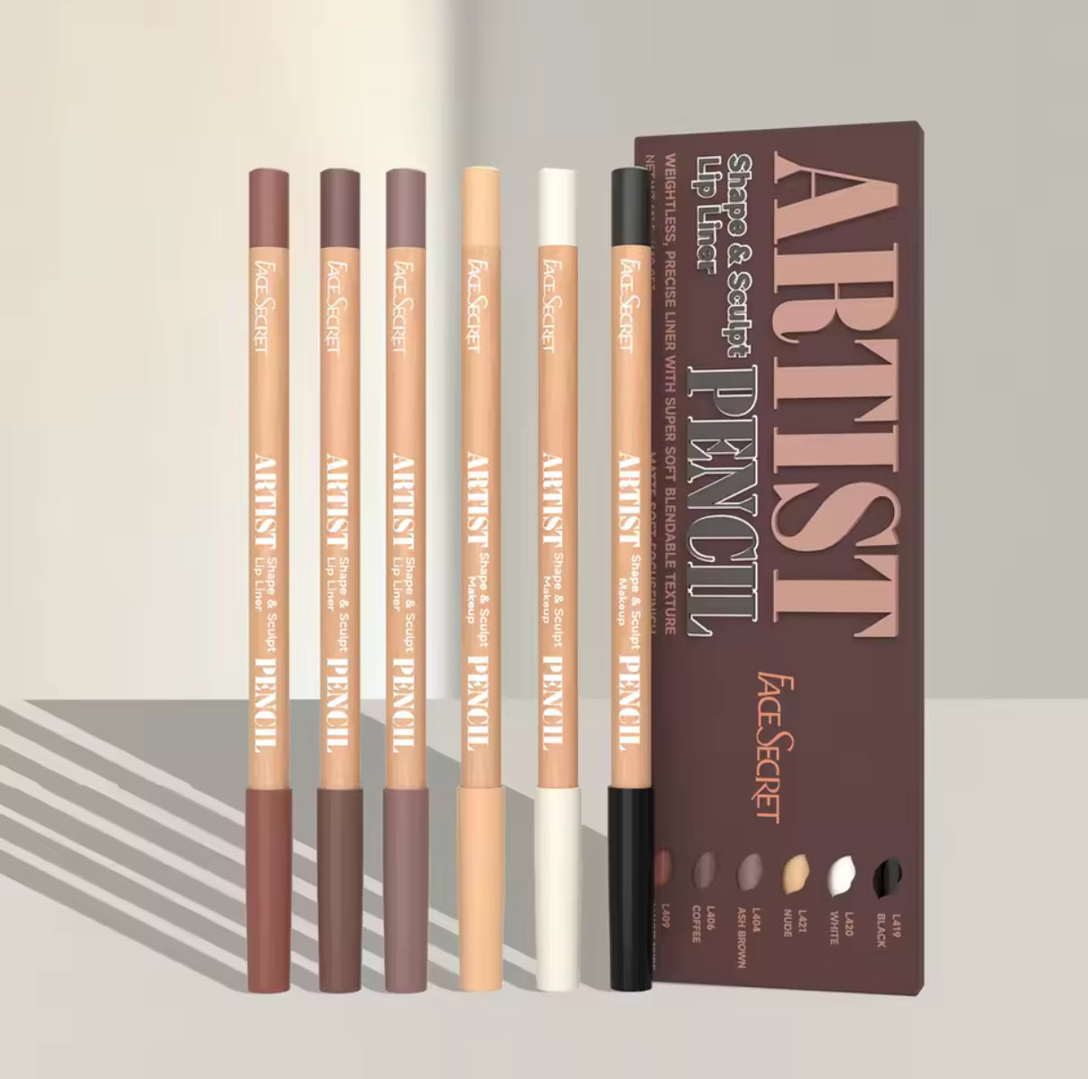 Face Secret Artist Shape Sculpt Lip Liner Pencil Set, Weightless Precise Liner with Super Soft Blendable Texture Matte Soft
