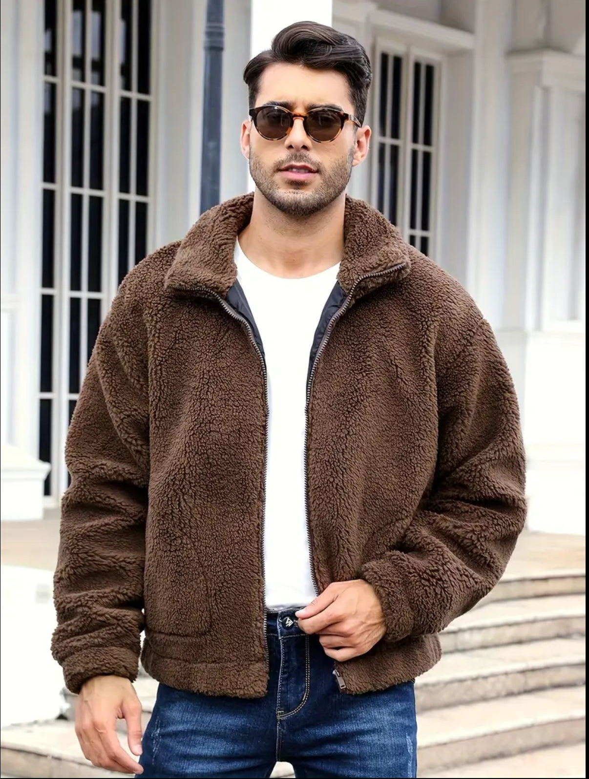 RELISH NOLESS Men's Casual Fleece Jacket - Warm, Zip-Up Winter Coat with Stand Collar & Pockets