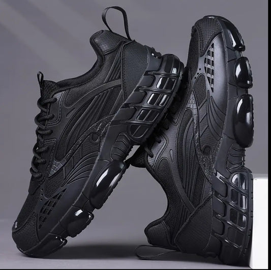 Men's Low-Top Sneakers - Lightweight Cushioned Sneakers, Lace-Up Gym Shoes with Non-Slip TPU Sole for Running, Casual & Casual Attire - All-Season Minimalist Design in Black/ - Breathable Fabric Lining, Versatile Footwear, Sleek Style, Secure Closure, Spo