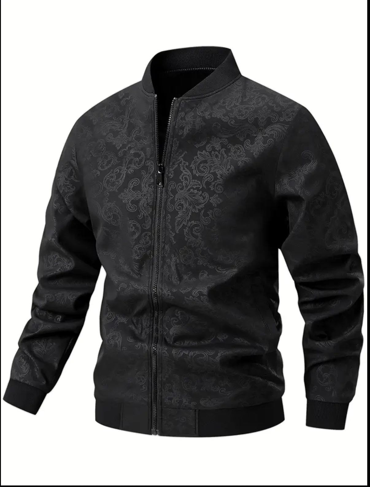 Men'S Casual Bomber Jacket with Phoenix Print, 97% Polyester 3% Spandex, Windproof for Spring & Fall, Baseball Collar, Zip-Up Design, Windbreaker Jacket