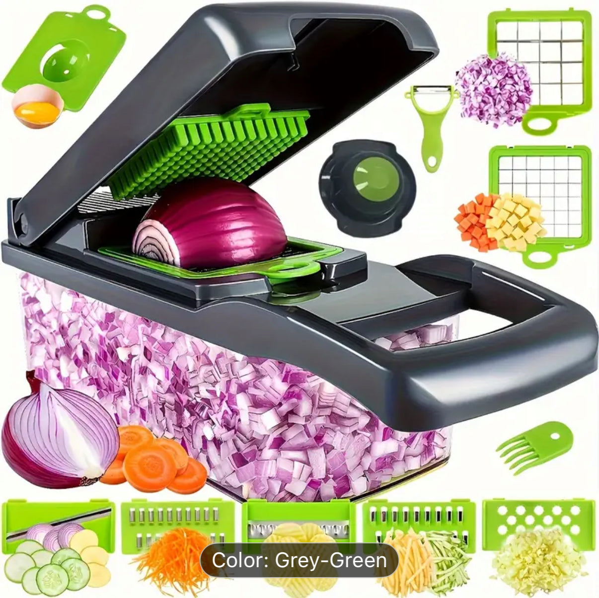 16pcs/Set, Vegetable Chopper, Multifunctional Fruit Slicer, veggie slicer, Vegetable Slicer, Cutter with Container, Onion Mincer Chopper with Multiple Interchangeable Blades, Household Potato Shredder, Kitchen Stuff, Kitchen Gadgets