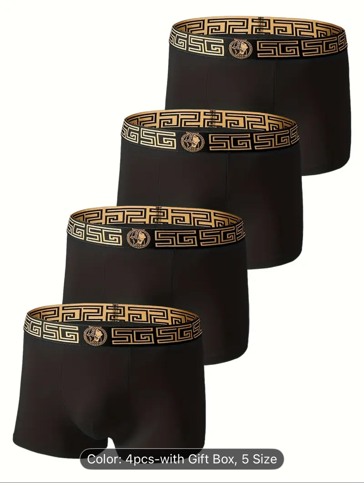 4pcs Black and Golden Boxer Briefs - Soft, Breathable Viscose, Comfortable Daily Wear for Men, Slim Fit with Elasticity, Solid Color Design, Casual Underwear|Boxer Briefs|Boxers as a Gift