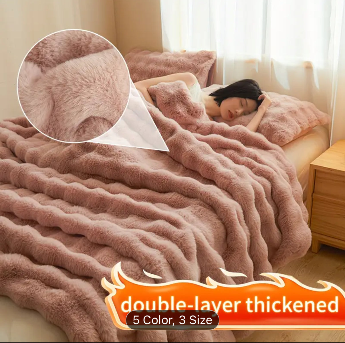 High luxury soft rabbit like plush blanket, autumn and winter thick warm bed blanket cover, Light Beige friendly and comfortable, providing all day warmth and comfort, suitable for sofas, beds, offices and travel, multi-purpose blanket, Christmas gift, Wi