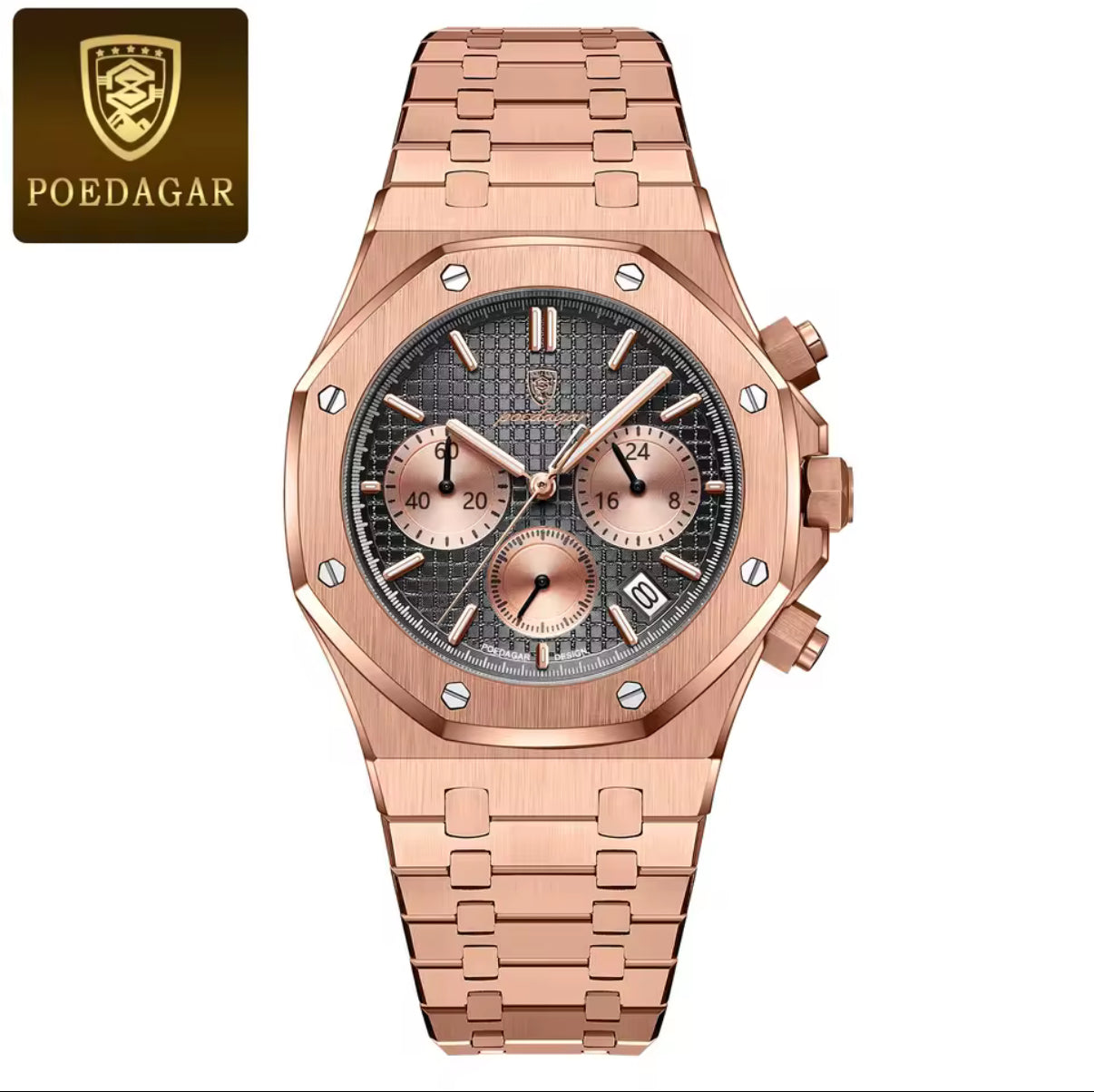 POEDAGAR Original Luxury Men's Watches Date Chronograph Stainless Steel Quartz Watch Waterproof Luminous Fashion Man Wristwatch