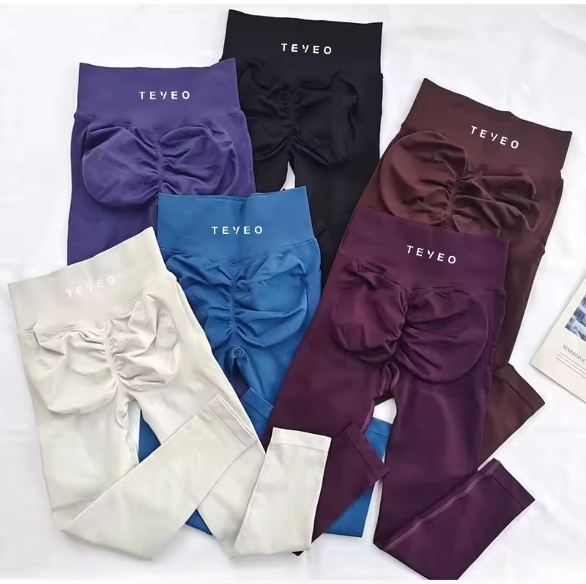 TEVEO Leggings With Logo Scrunch Seamless Yoga Women Legging Gym Sports Pants Low Ribbed Band High Stretch Fitness Tights Pant