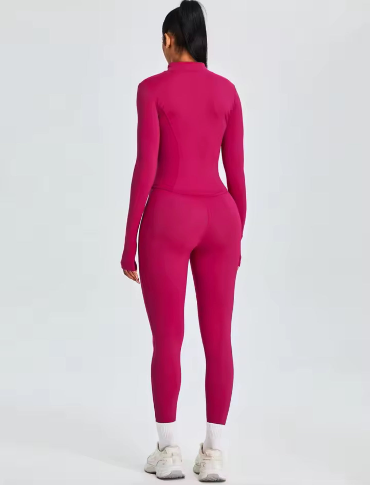 Fitfemme Two-piece Set Women's Solid Zip UpMock Neck Sports Jacket & HighWaist Leggings Set, SportyBreathable Quick Drying