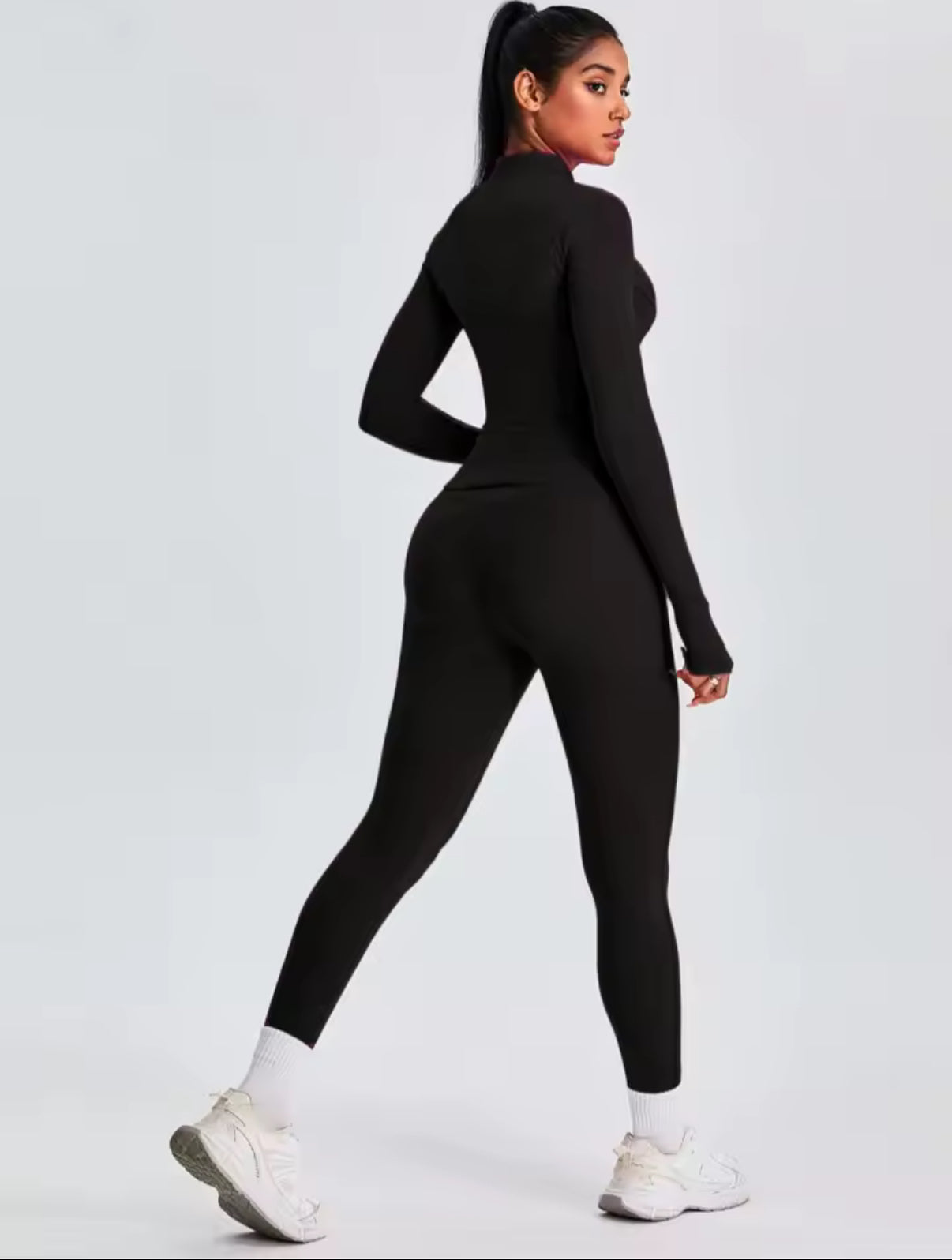 Fitfemme Two-piece Set Women's Solid Zip UpMock Neck Sports Jacket & HighWaist Leggings Set, SportyBreathable Quick Drying