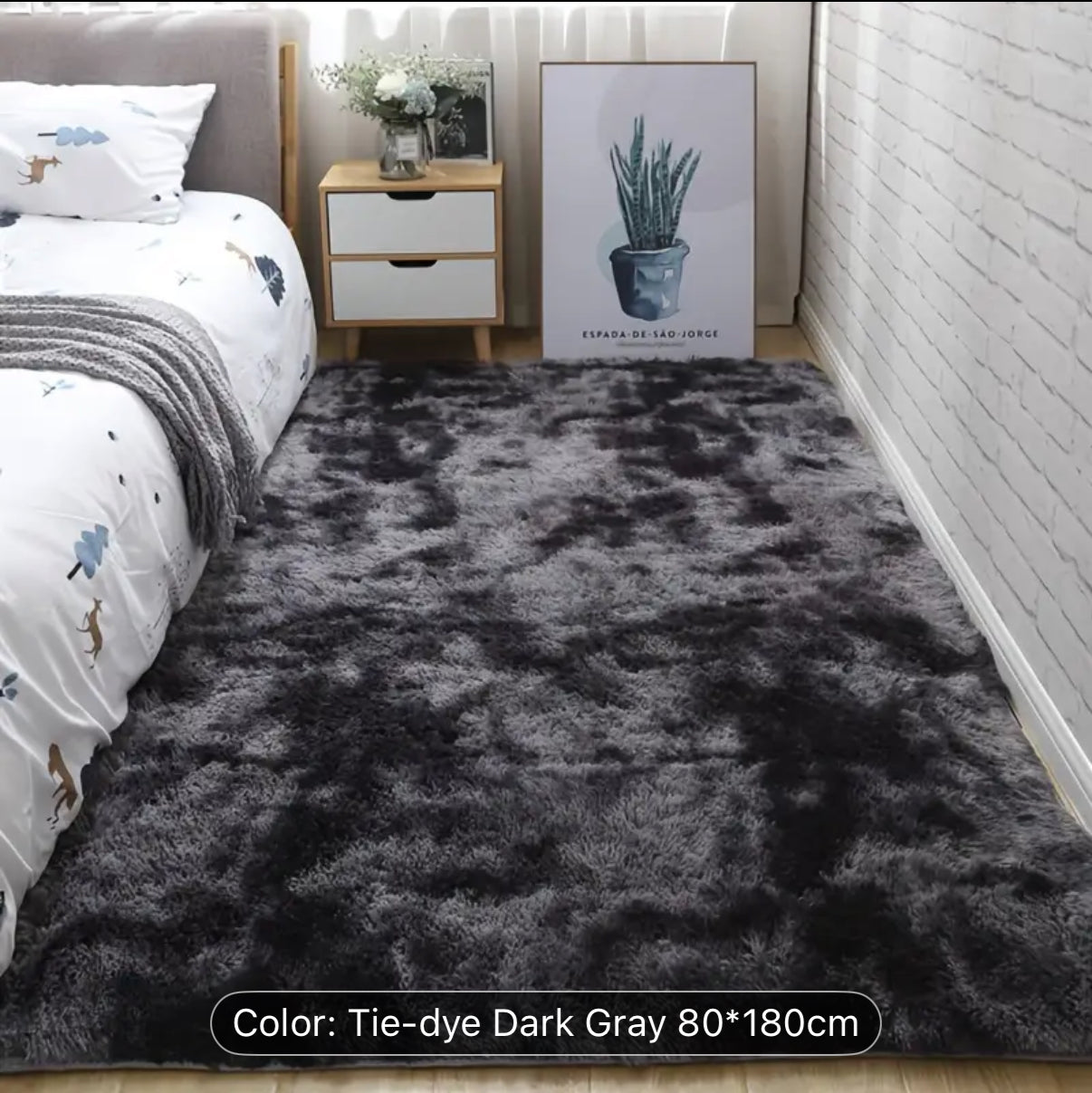 Cross-border Tie-dye Gradient Color Nordic Long Hair Carpet Bedroom Bedside Blanket Living Room Coffee Table Internet Celebrity Ins Style Bed End Blanket Long Hair Tie-dye Carpet