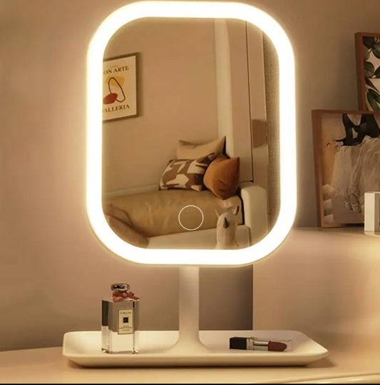 LED Makeup Mirror with Lights, Vanity Lighted Compact Folding Portable Touch Control 3-Light Modes for Women - Recharge Battery