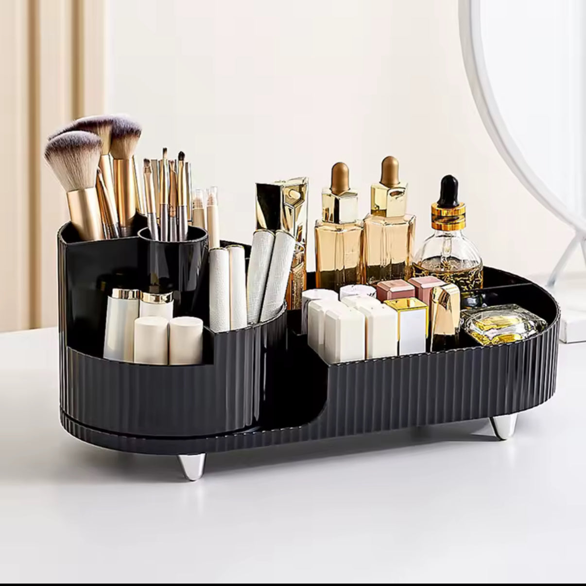 Cosmetic Storage Rack with Rotating Base and Divided Compartments for Cosmetic Storage Box, for Lipstick, Skin Care Storage Box