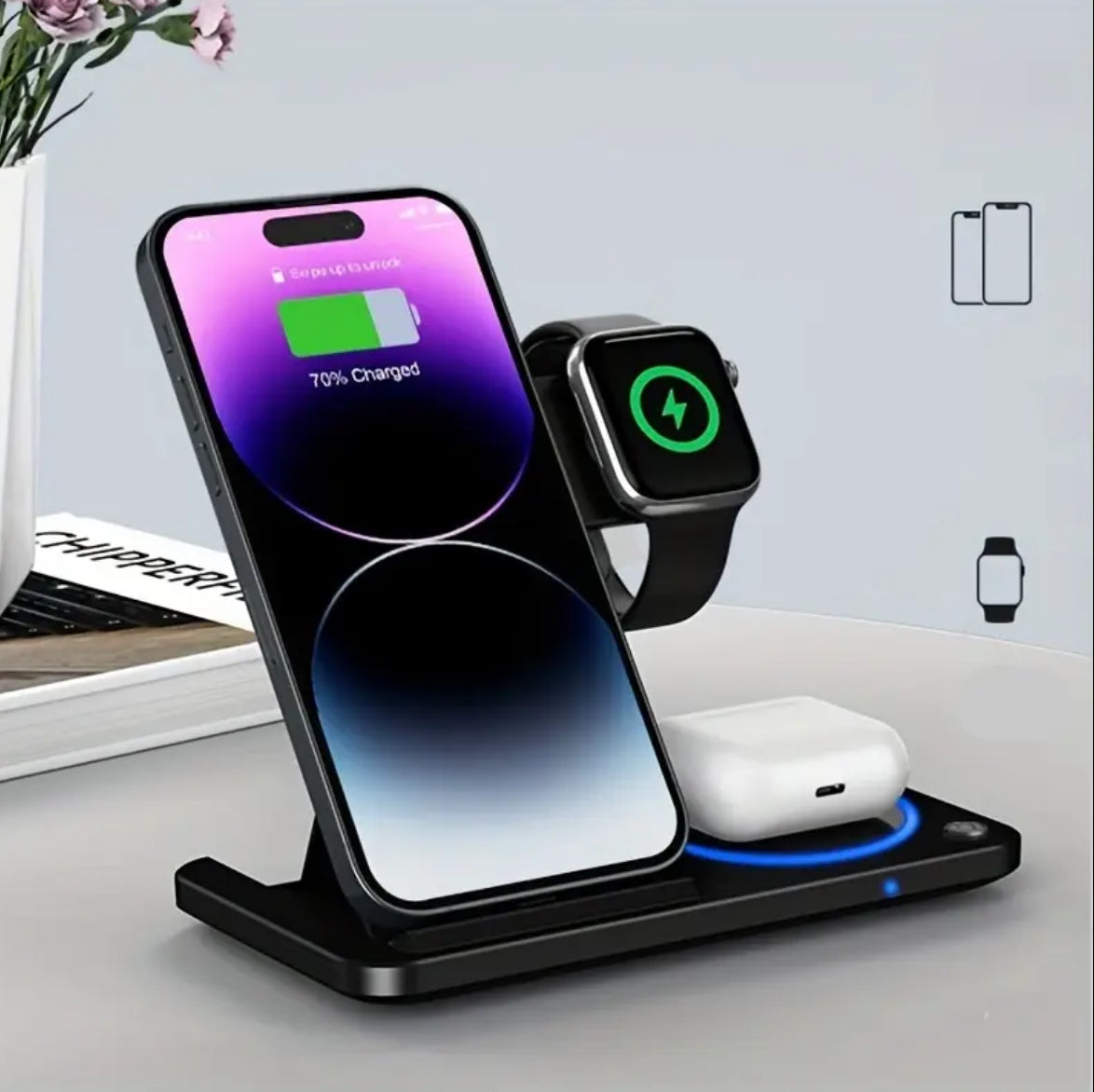 A 3-In-1 Foldable Wireless Charging Station That Quickly Charges Iphones 17 Through 8, Including Pro, Max, Mini, And SE Models, As Well As Various for iwatch And for airpods Versions, Phone Holder For Desk, Phone Stand For Desk, Phone Holder Stand, Phone