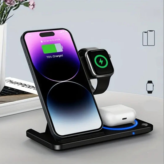 A 3-In-1 Foldable Wireless Charging Station That Quickly Charges Iphones 17 Through 8, Including Pro, Max, Mini, And SE Models, As Well As Various for iwatch And for airpods Versions, Phone Holder For Desk, Phone Stand For Desk, Phone Holder Stand, Phone