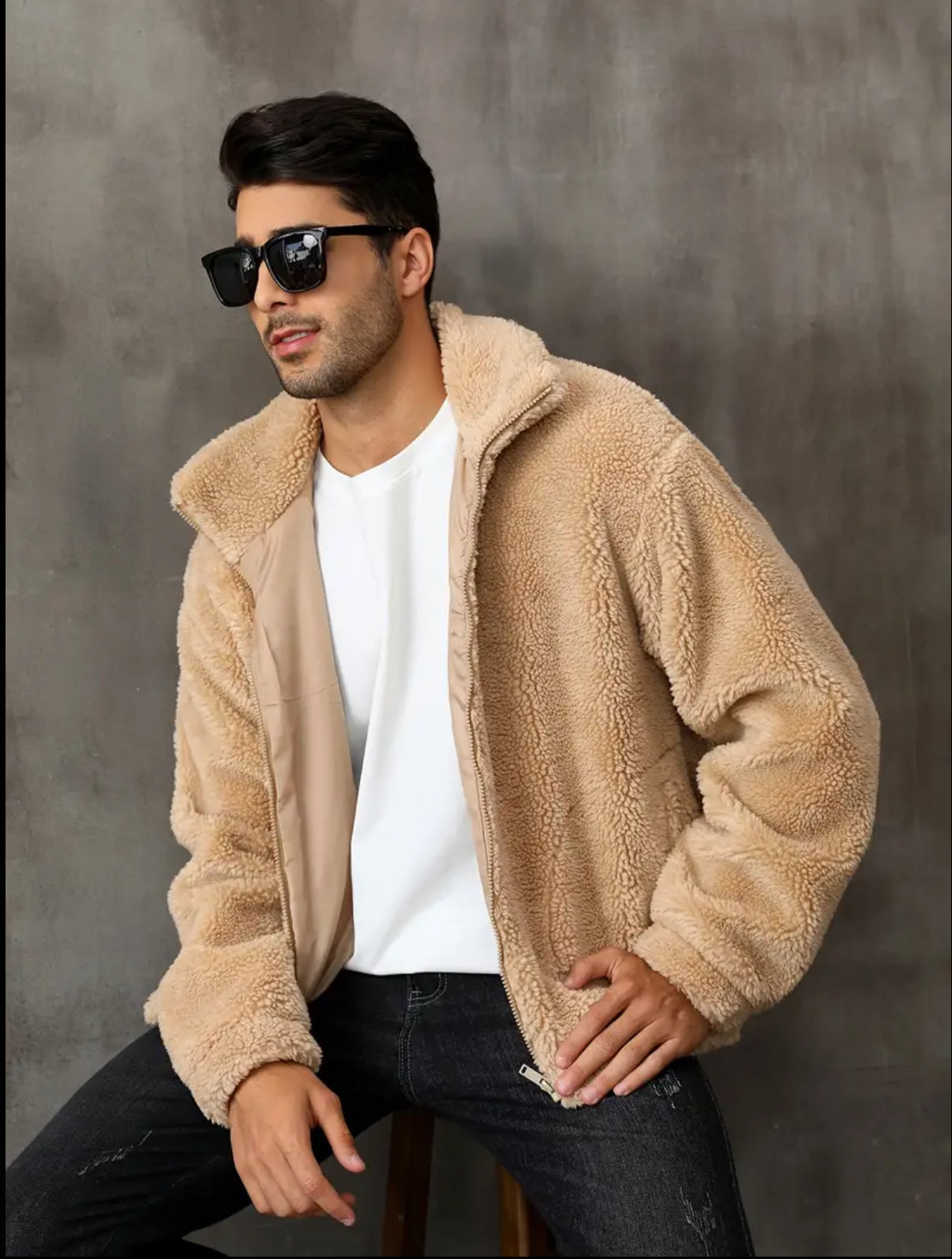 RELISH NOLESS Men's Casual Fleece Jacket - Warm, Zip-Up Winter Coat with Stand Collar & Pockets