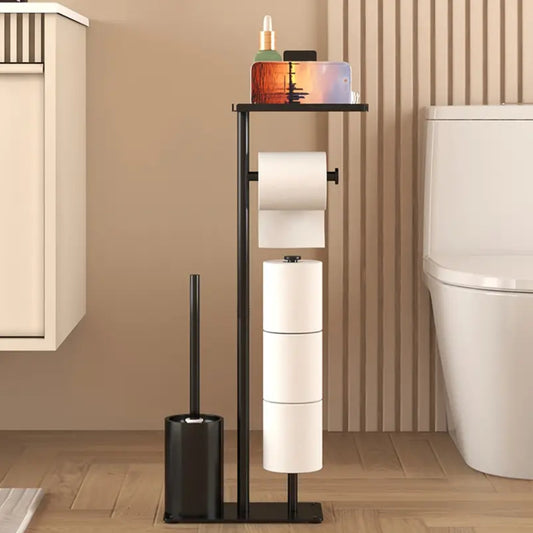 1pc Freestanding Toilet Paper Holder with Storage - Self-Adhesive Wrought Iron Bathroom Organizer, Space-Saving Design for Tissues & Rolls, Modern Minimalist Style, Perfect for Living Room or Bathroom Decor, Ideal Christmas/Halloween Gift, Toilet Paper Ho