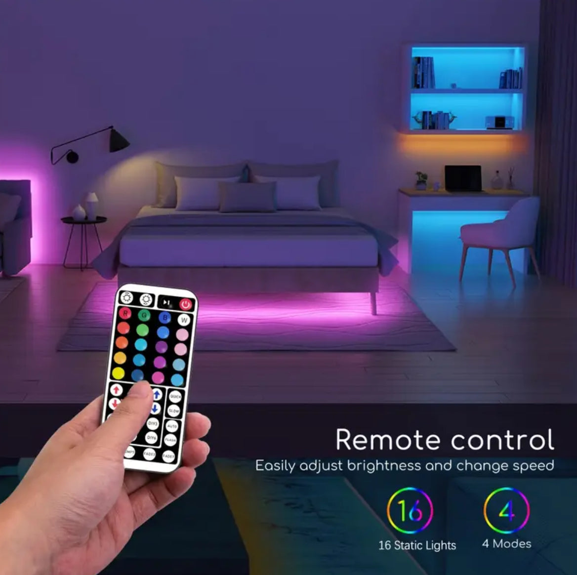Smart Bedroom LED Lights, RGB Music Sync Bar Lights with 44-Key Remote Control + App Control, Multiple Modes, Dimming, Flashing, Suitable for Bedroom, Living Room, Halloween, Christmas Gifts, Holiday Parties, and Wedding Decorations