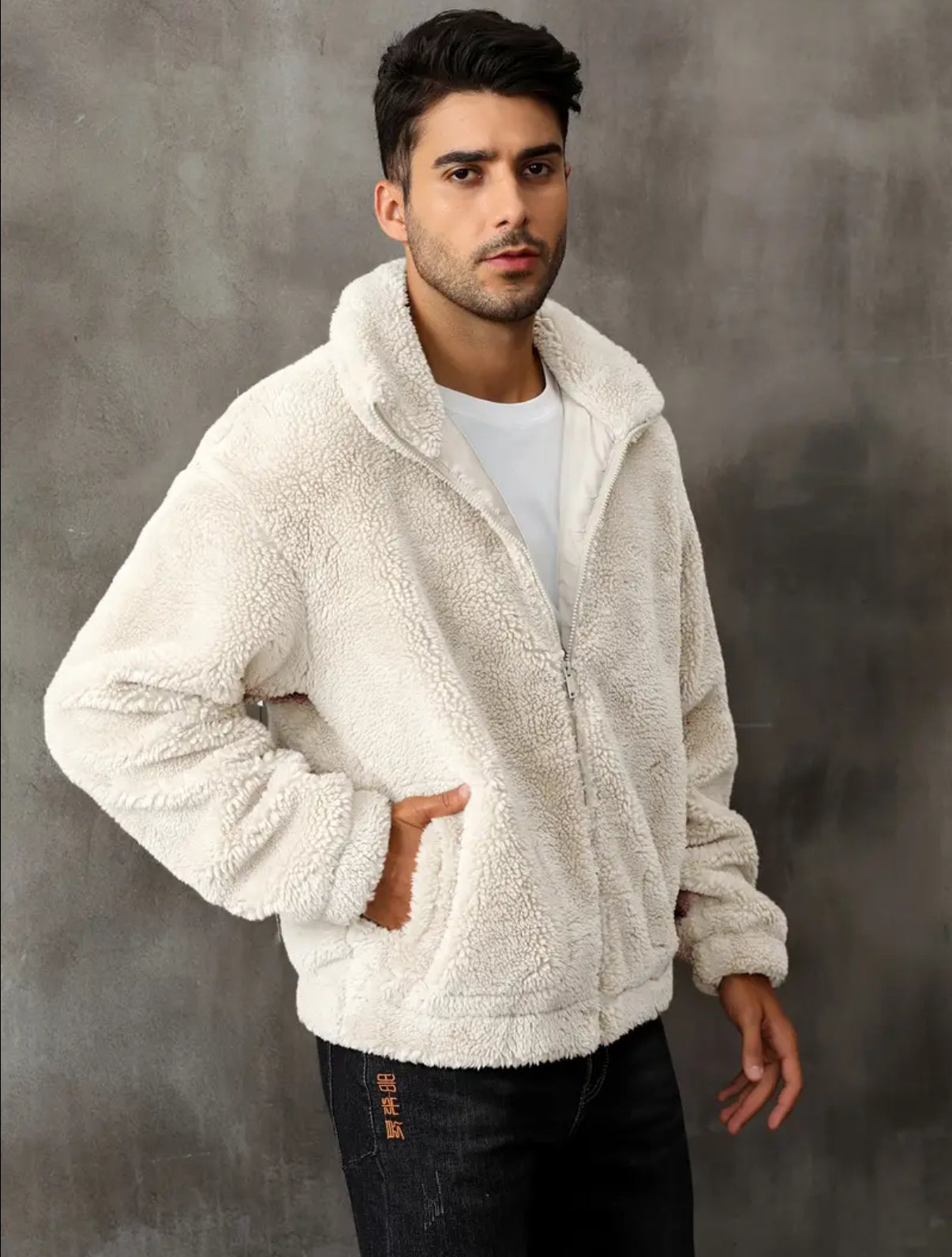 RELISH NOLESS Men's Casual Fleece Jacket - Warm, Zip-Up Winter Coat with Stand Collar & Pockets