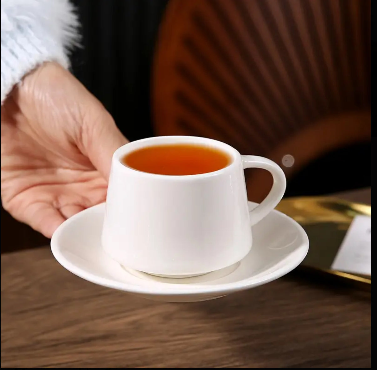 12pcs Ceramic Coffee Cup and Saucer Set - Round, Reusable & Versatile