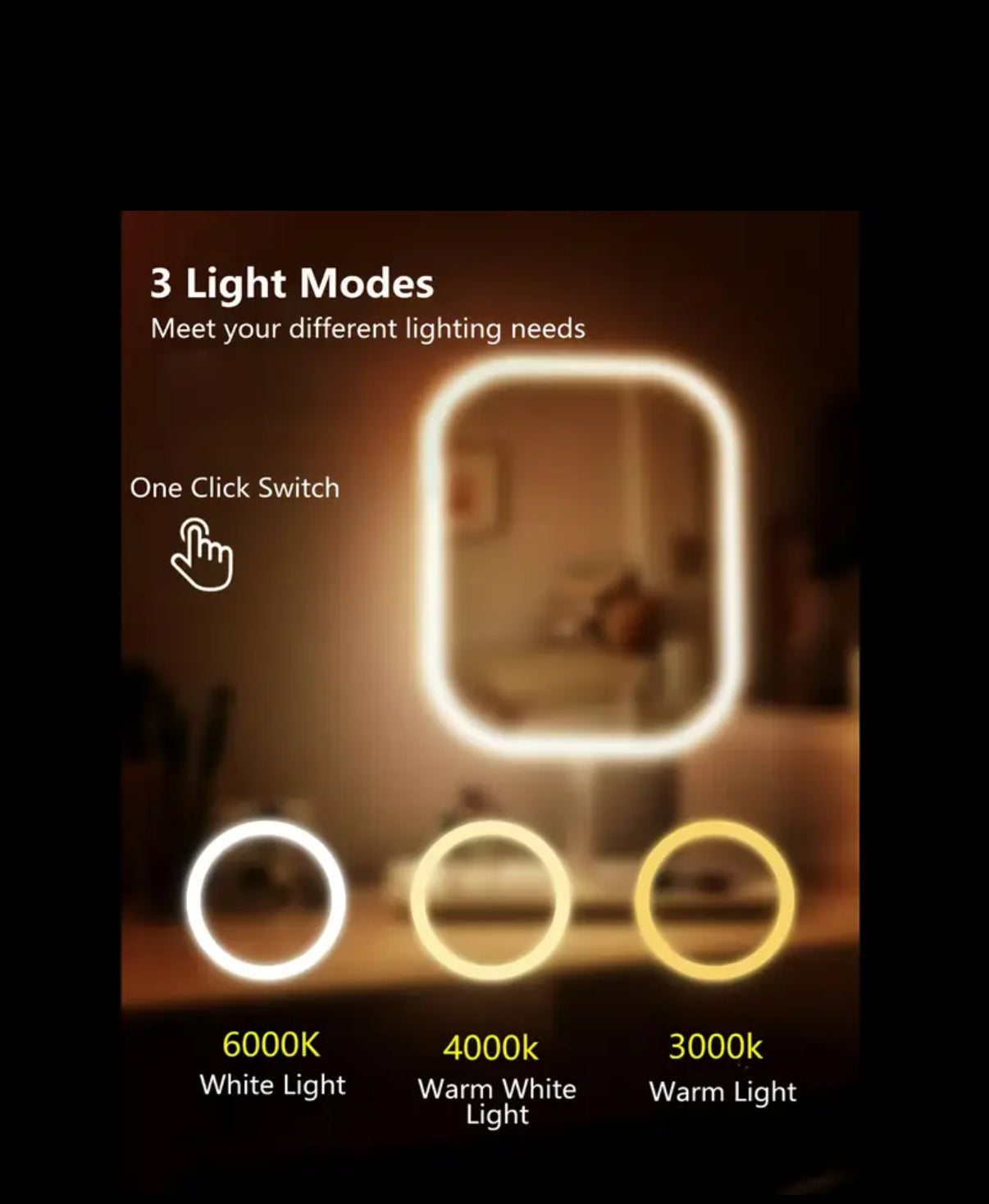 LED Makeup Mirror with Lights, Vanity Lighted Compact Folding Portable Touch Control 3-Light Modes for Women - Recharge Battery