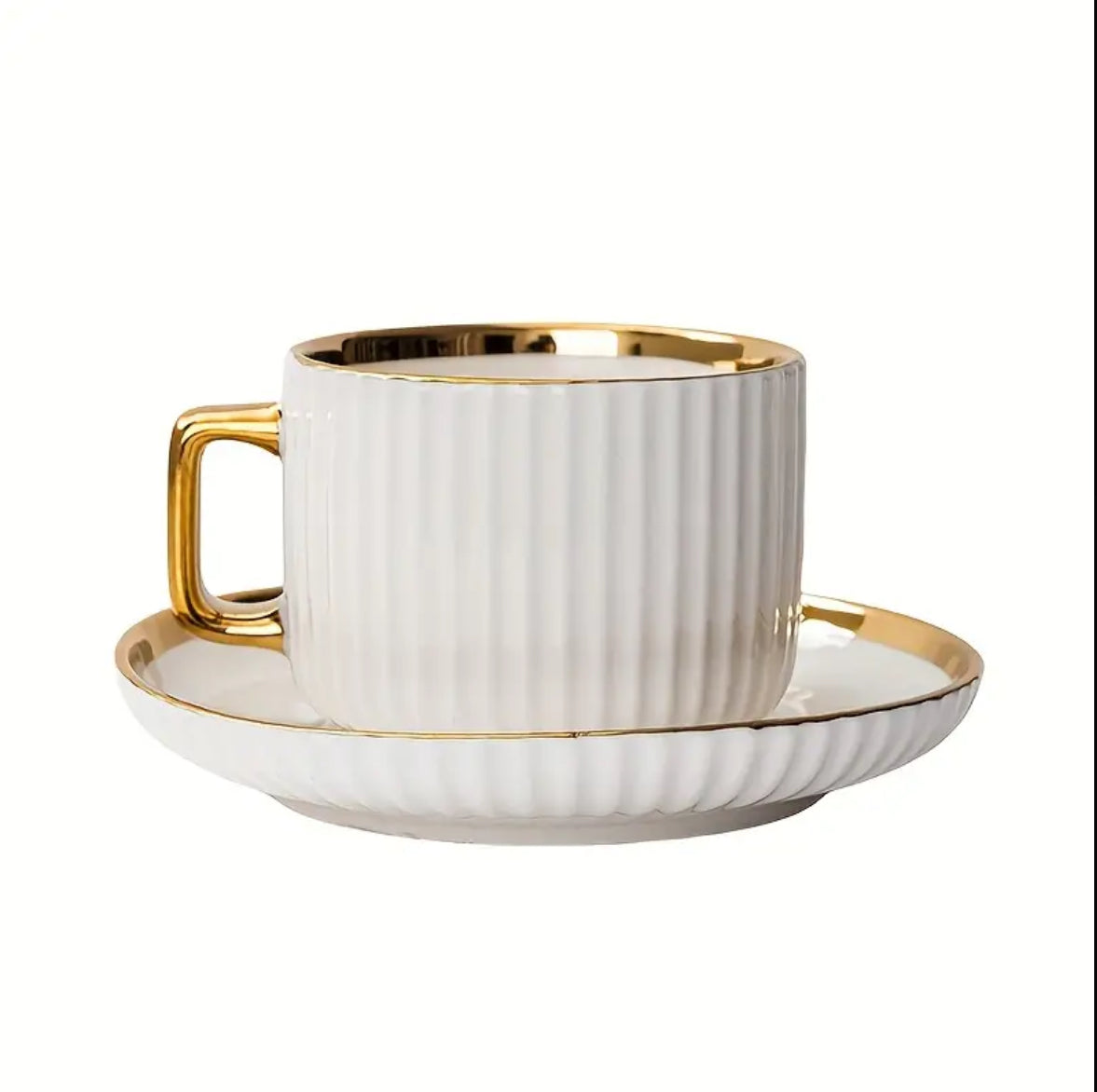 6 Sets, Ceramic Coffee Cup and Saucer Set with Spoons, Includes 2 Cups, Plates and 2 Spoons, Golden Edge Design, Suitable for Afternoon Coffee, Tea Drinking, Home Water Drinking Cup, High-looking Cup and Plate Set for Family Kitchen Life, Holiday Gifts