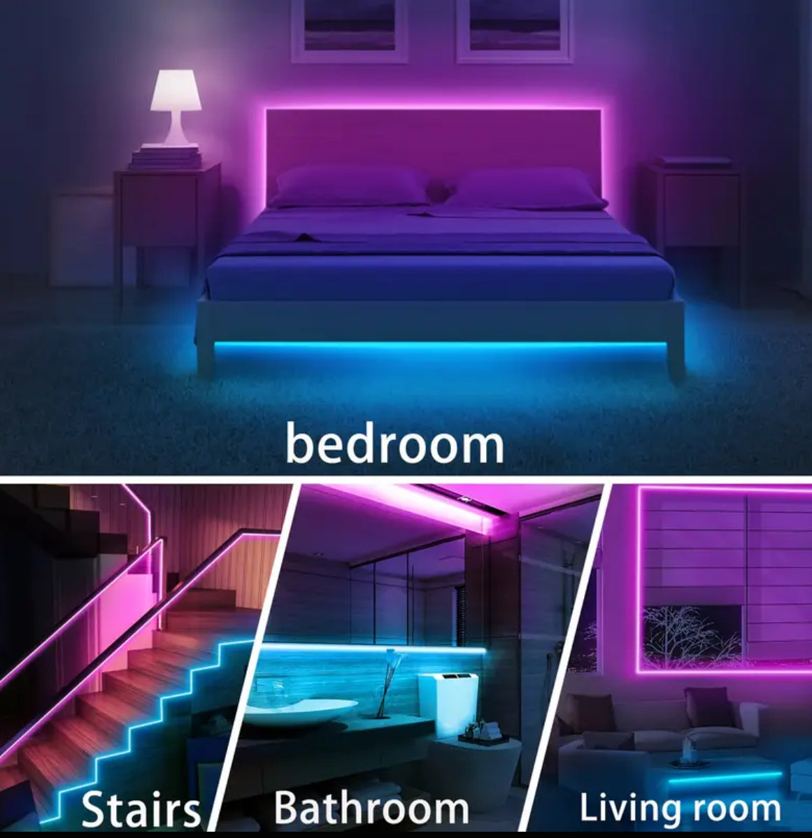 Smart Bedroom LED Lights, RGB Music Sync Bar Lights with 44-Key Remote Control + App Control, Multiple Modes, Dimming, Flashing, Suitable for Bedroom, Living Room, Halloween, Christmas Gifts, Holiday Parties, and Wedding Decorations