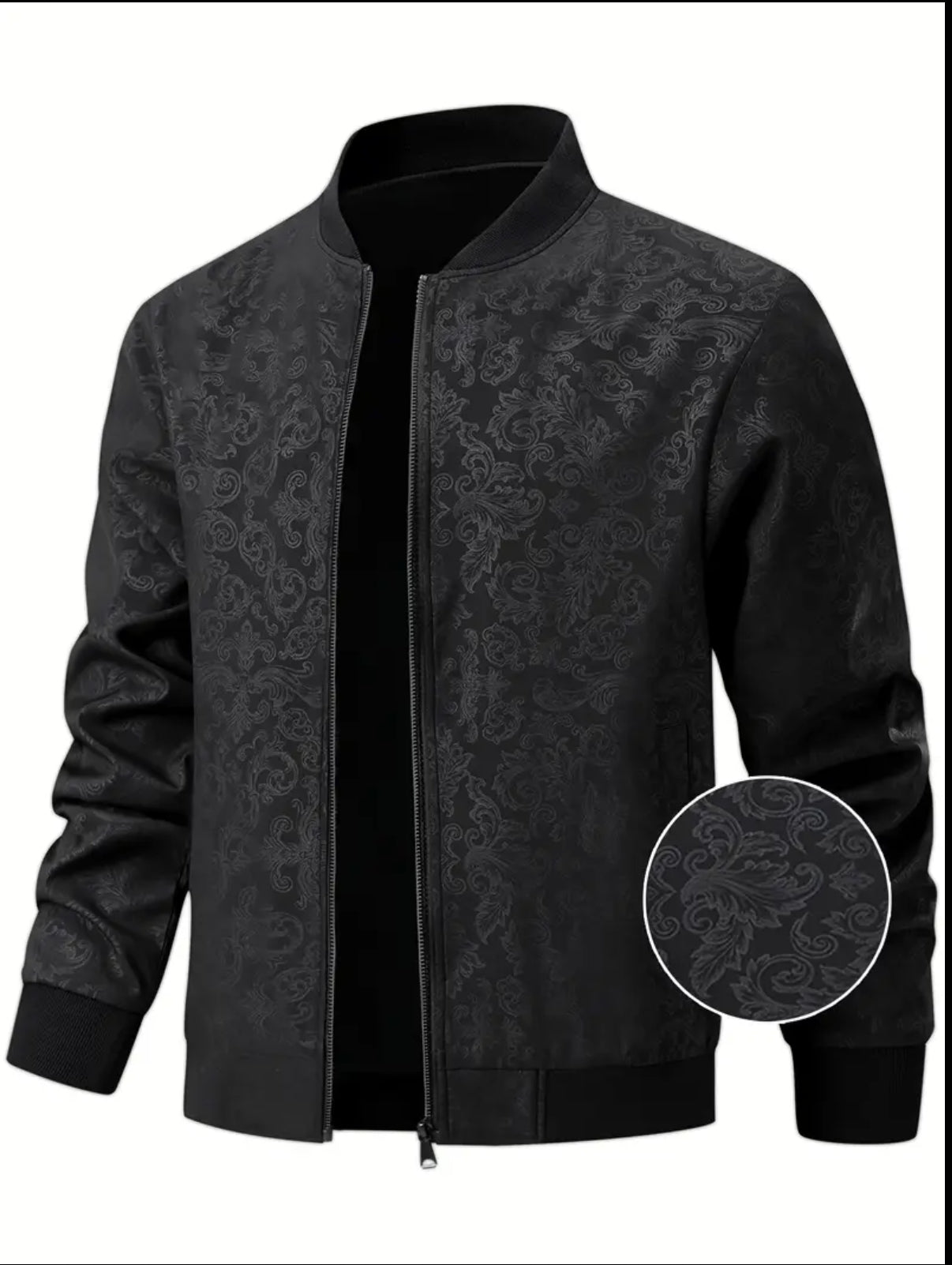 Men'S Casual Bomber Jacket with Phoenix Print, 97% Polyester 3% Spandex, Windproof for Spring & Fall, Baseball Collar, Zip-Up Design, Windbreaker Jacket