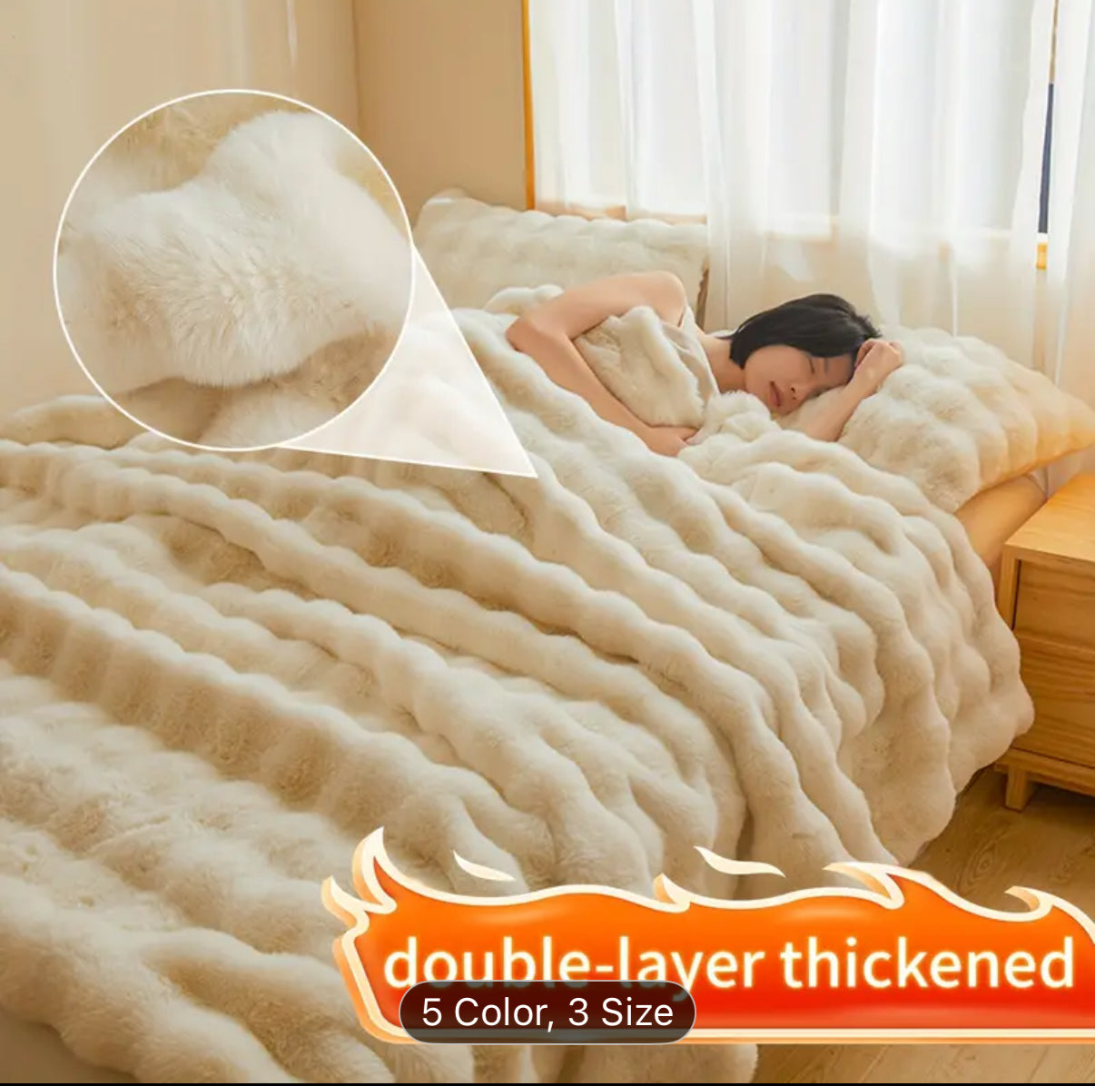 High luxury soft rabbit like plush blanket, autumn and winter thick warm bed blanket cover, Light Beige friendly and comfortable, providing all day warmth and comfort, suitable for sofas, beds, offices and travel, multi-purpose blanket, Christmas gift, Wi