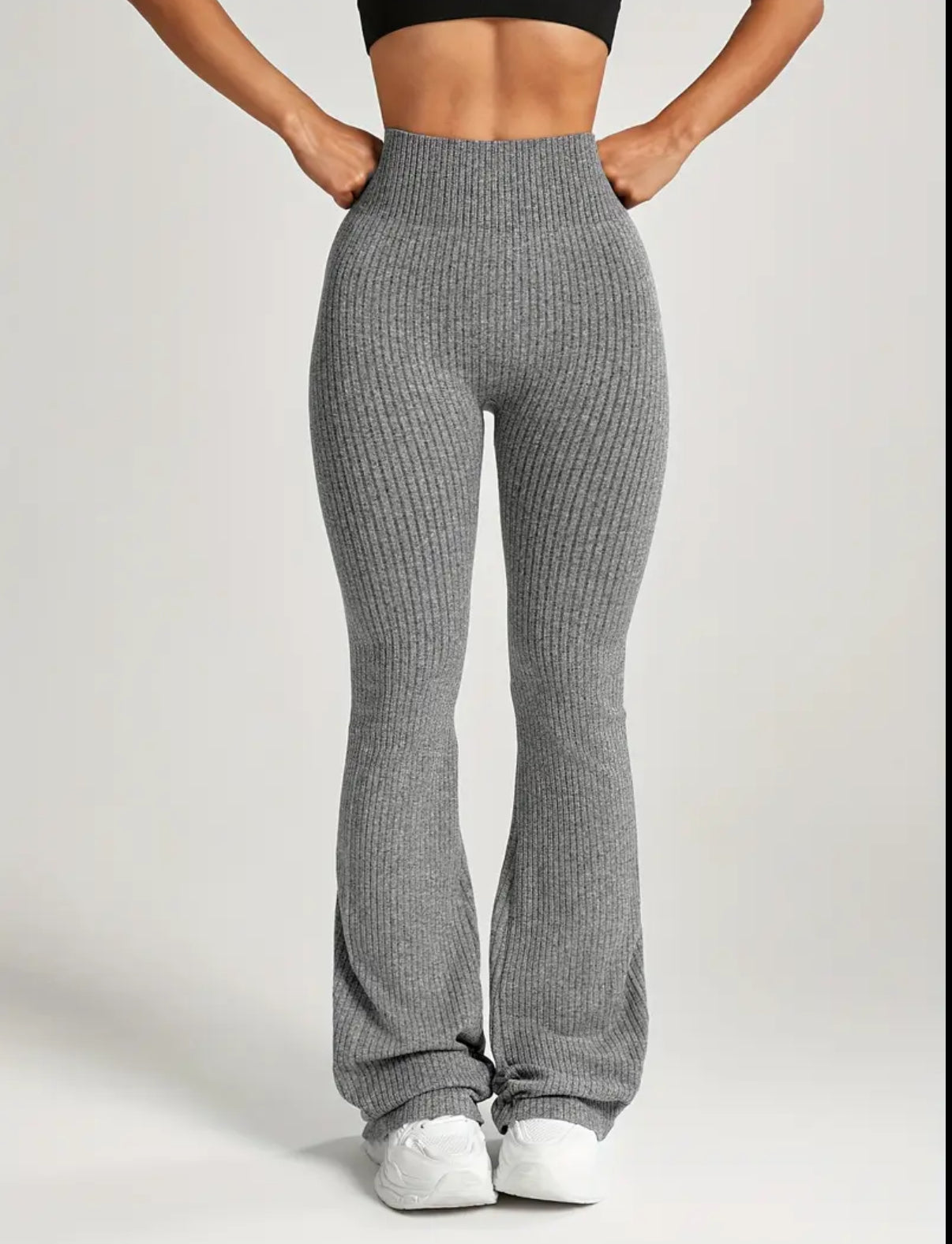 Women's High-Waisted Tummy Control Workout Leggings - 4D Textured Ribbed Flared Pants with Compression Fit, Lift & Seamless Design for Gym Running Casual Wear, All-Season Stretchy Ribbed Fabric, Tummy Control Shapewear, Fitness Apparel, Smooth Compression