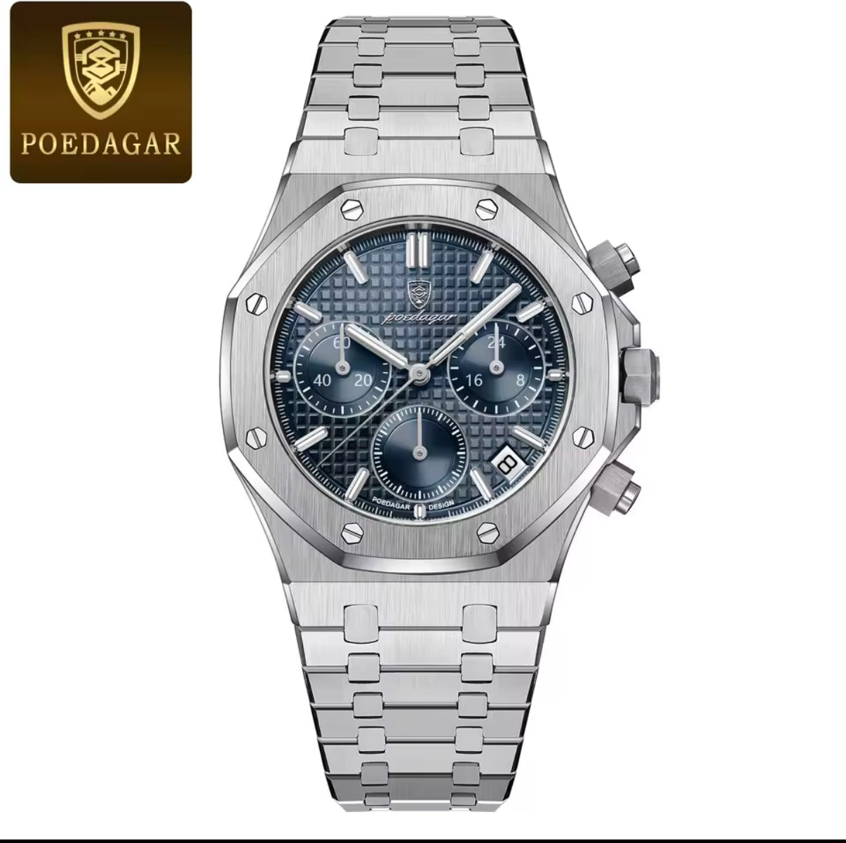 POEDAGAR Original Luxury Men's Watches Date Chronograph Stainless Steel Quartz Watch Waterproof Luminous Fashion Man Wristwatch