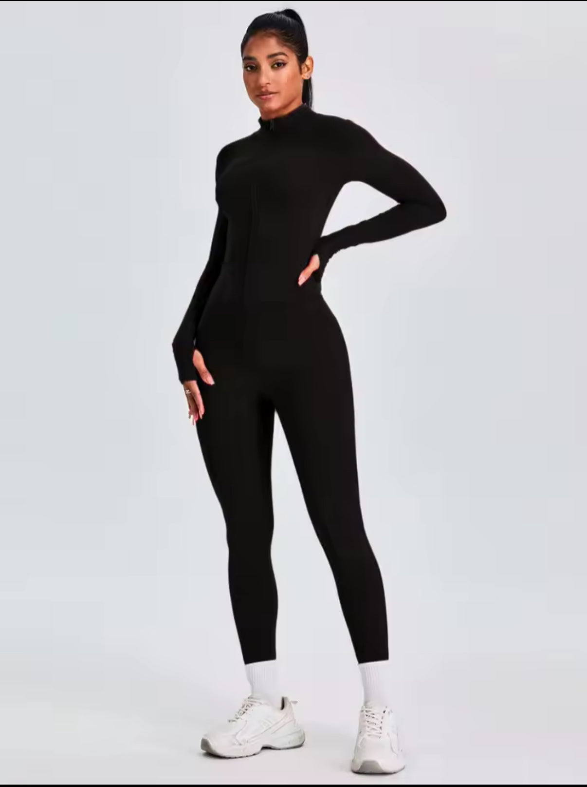 Fitfemme Two-piece Set Women's Solid Zip UpMock Neck Sports Jacket & HighWaist Leggings Set, SportyBreathable Quick Drying