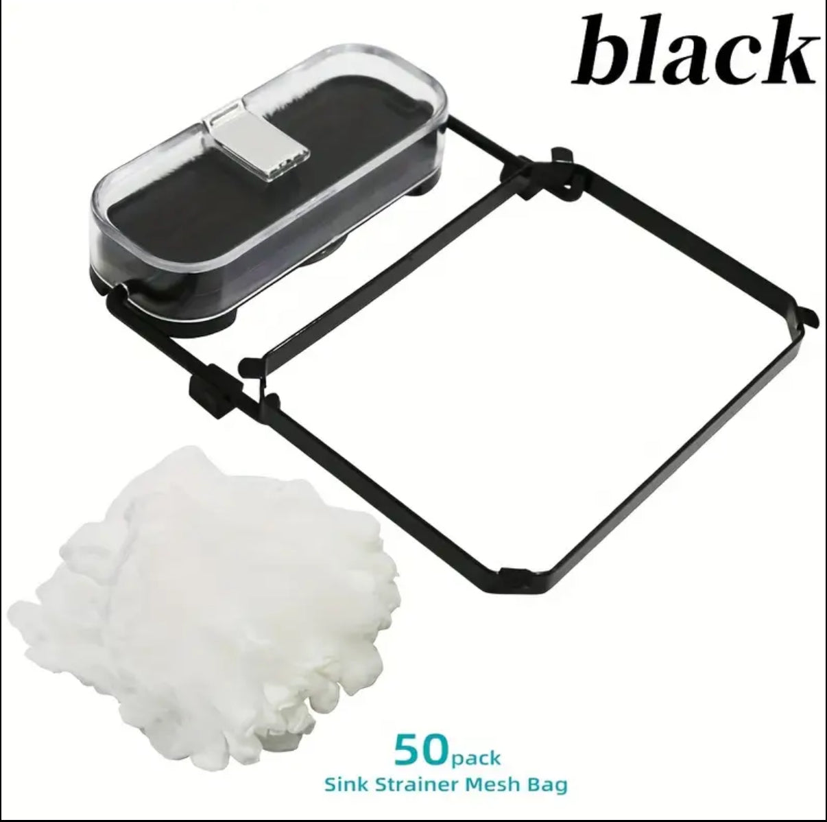 Sink Suction Cup Foldable Metal and Plastic Filter - 50 Removable Mesh Bags, Side-Mounted Kitchen Drain Strainer with Collapsible Basket for Food Waste Collection free