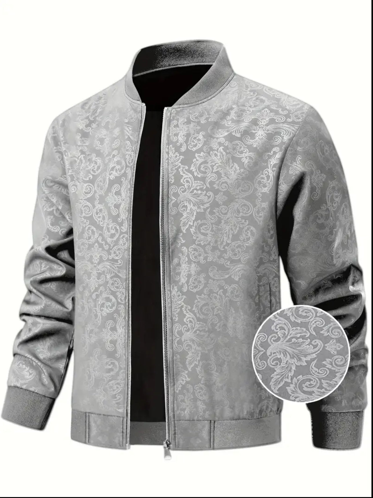 Men'S Casual Bomber Jacket with Phoenix Print, 97% Polyester 3% Spandex, Windproof for Spring & Fall, Baseball Collar, Zip-Up Design, Windbreaker Jacket