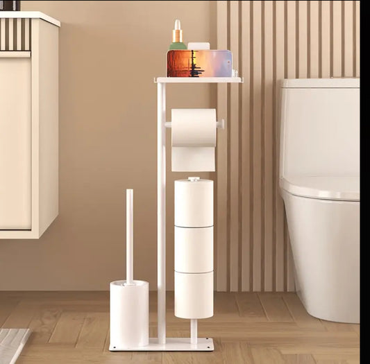 1pc Freestanding Toilet Paper Holder with Storage - Self-Adhesive Wrought Iron Bathroom Organizer, Space-Saving Design for Tissues & Rolls, Modern Minimalist Style, Perfect for Living Room or Bathroom Decor, Ideal Christmas/Halloween Gift, Toilet Paper Ho