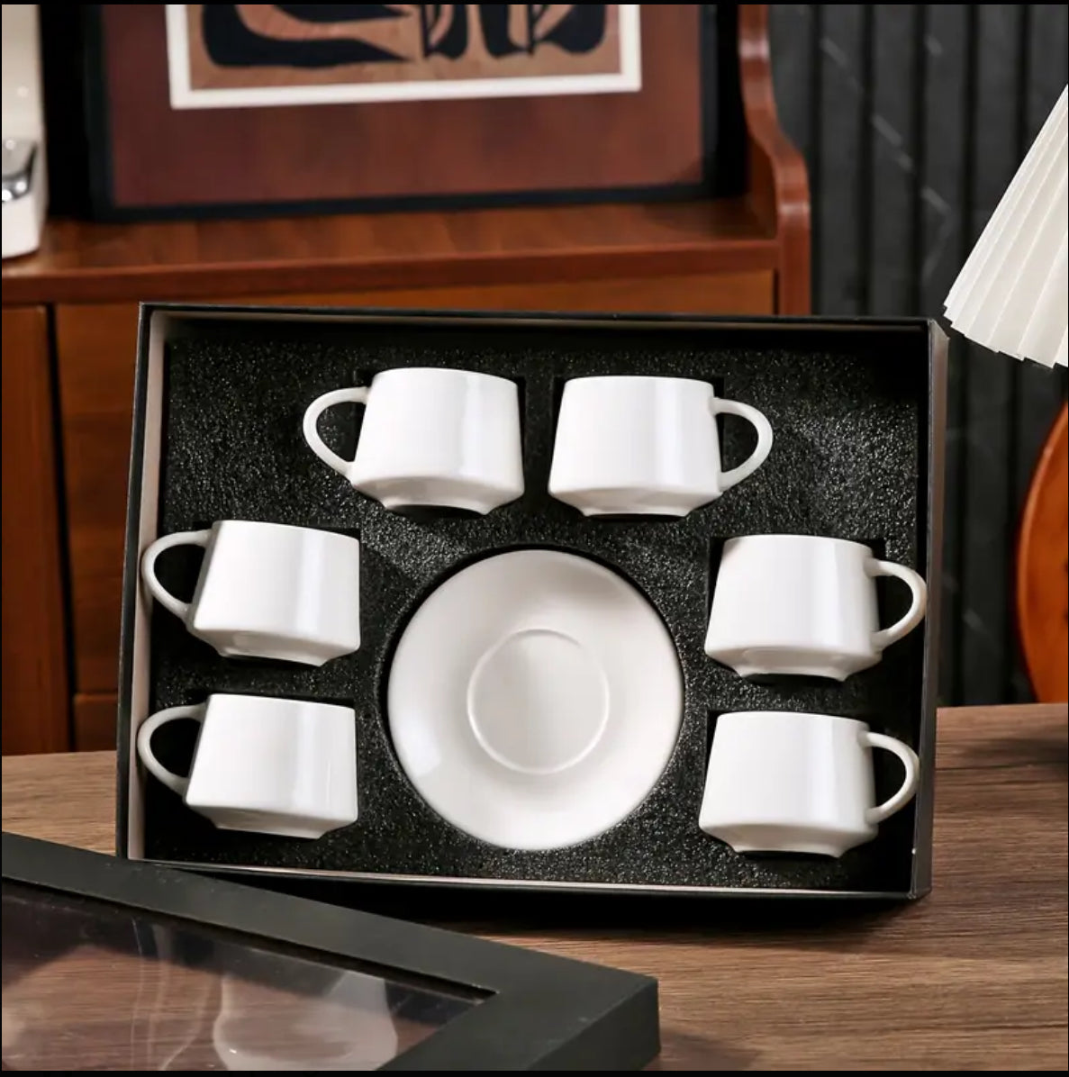 12pcs Ceramic Coffee Cup and Saucer Set - Round, Reusable & Versatile