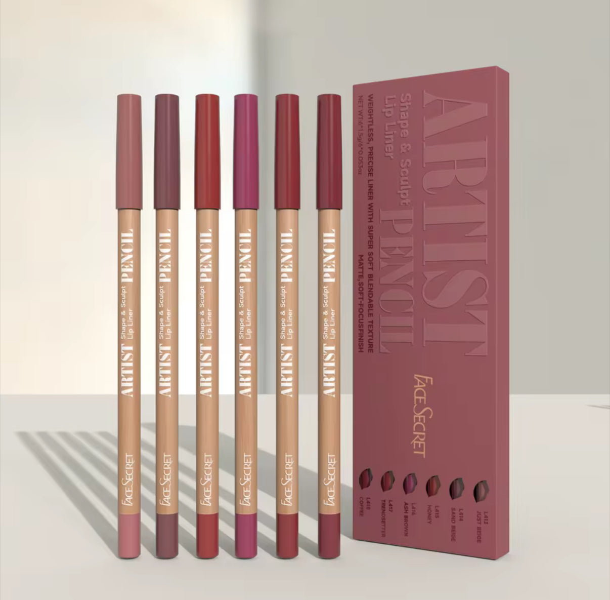 Face Secret Artist Shape Sculpt Lip Liner Pencil Set, Weightless Precise Liner with Super Soft Blendable Texture Matte Soft