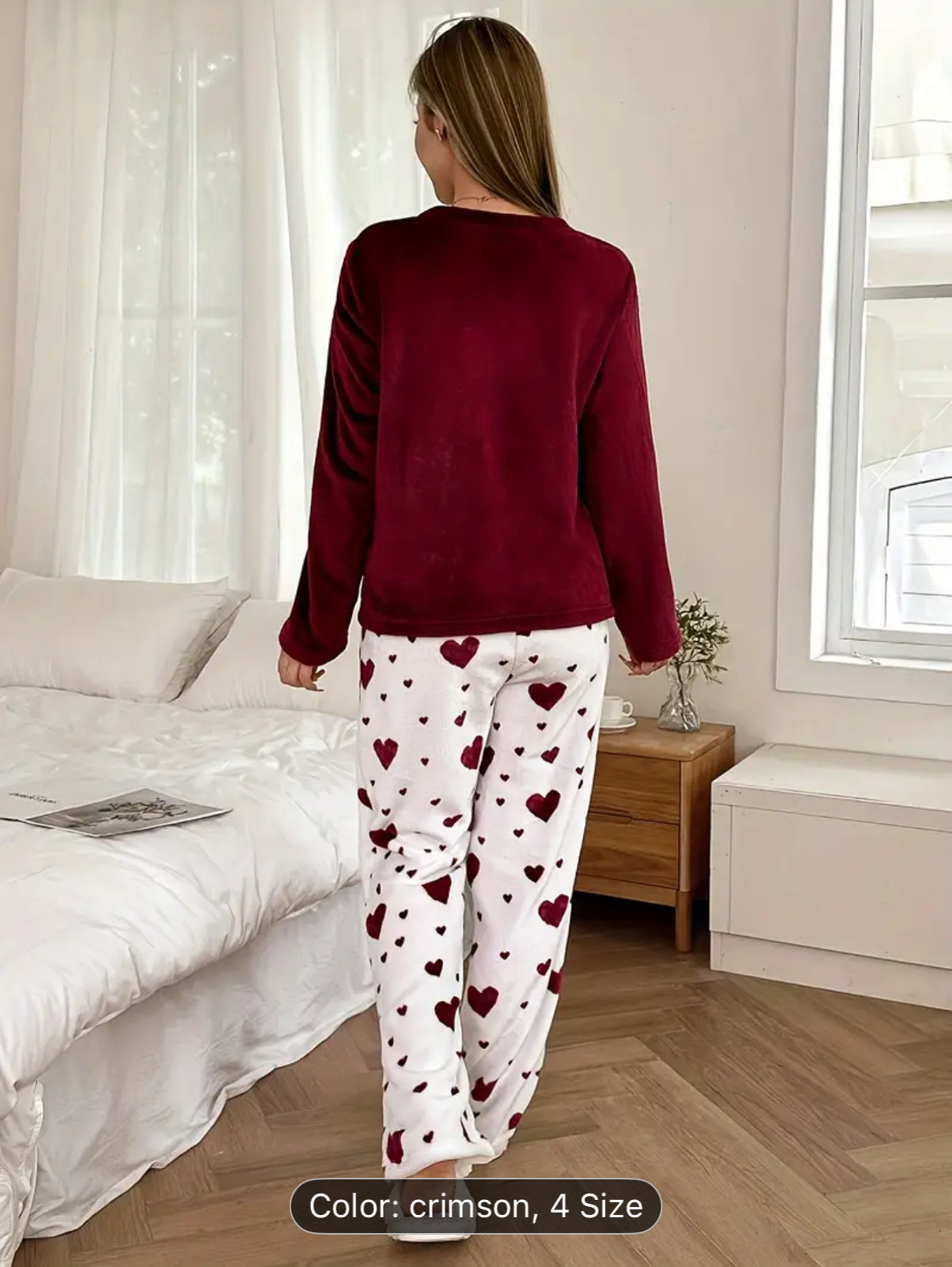 Autumn and Winter Warm Sleepwear Dream Adoration Heart Flannel Long Sleeve Pants Pajama Set
