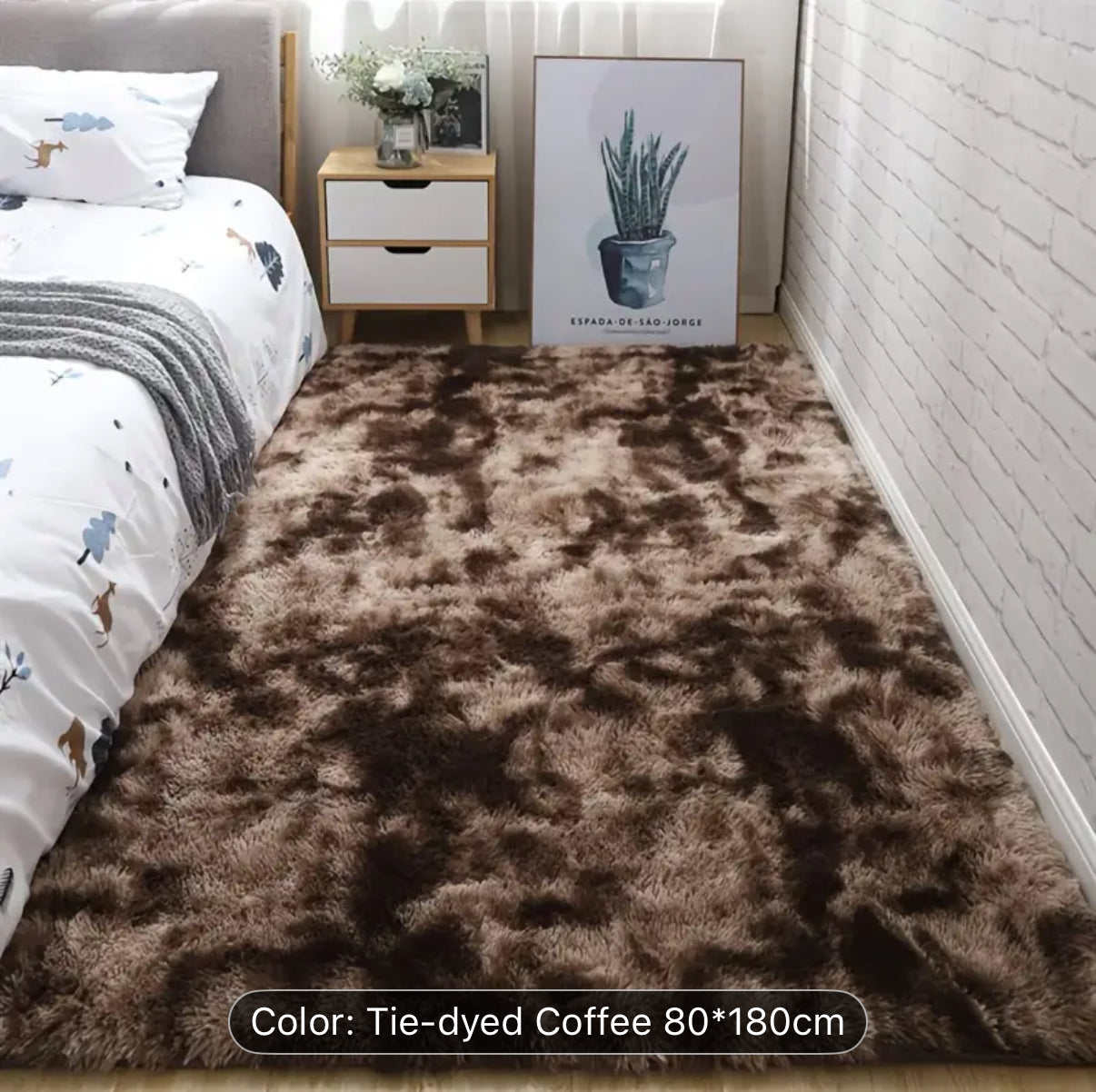 Cross-border Tie-dye Gradient Color Nordic Long Hair Carpet Bedroom Bedside Blanket Living Room Coffee Table Internet Celebrity Ins Style Bed End Blanket Long Hair Tie-dye Carpet