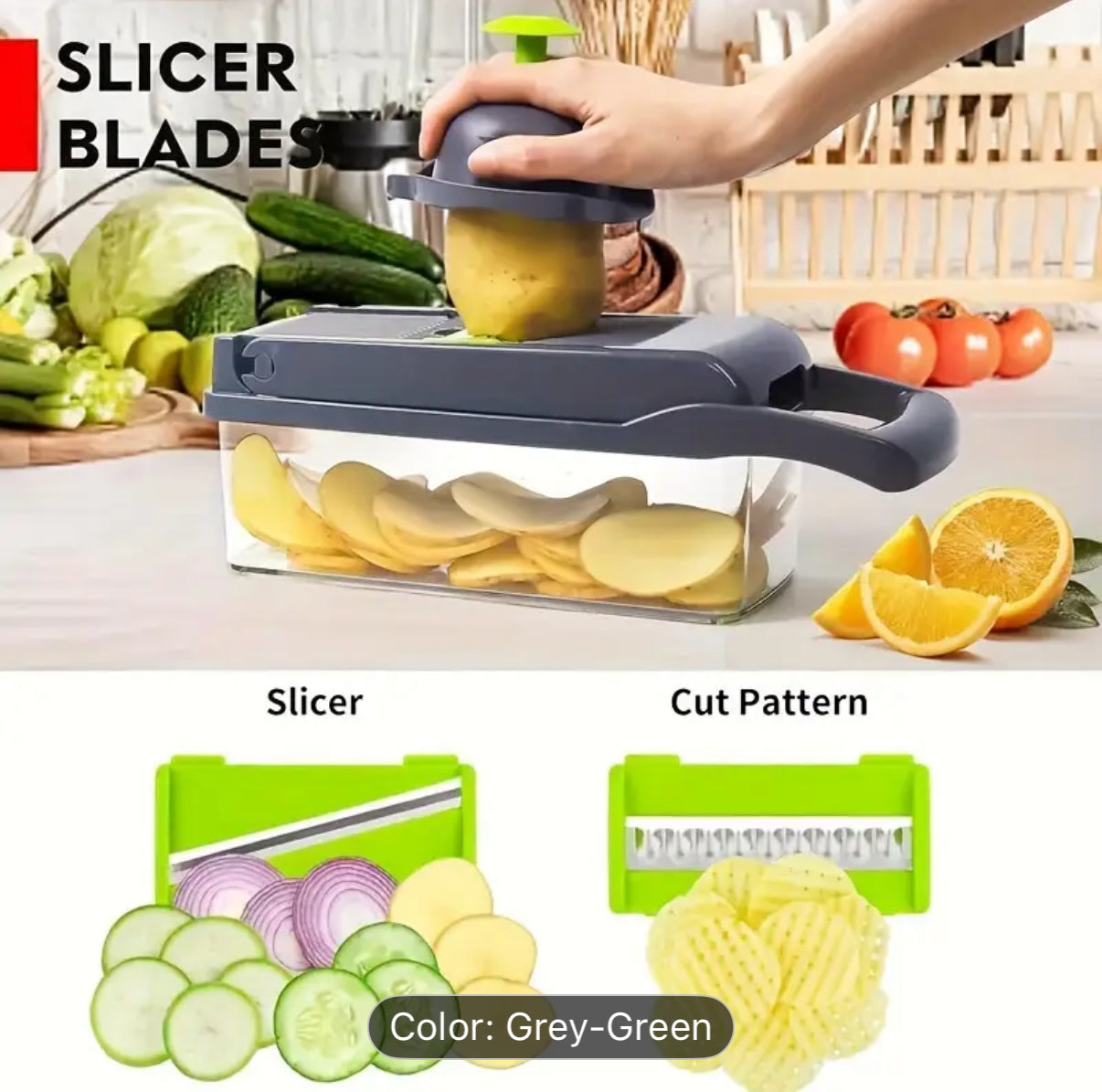 16pcs/Set, Vegetable Chopper, Multifunctional Fruit Slicer, veggie slicer, Vegetable Slicer, Cutter with Container, Onion Mincer Chopper with Multiple Interchangeable Blades, Household Potato Shredder, Kitchen Stuff, Kitchen Gadgets