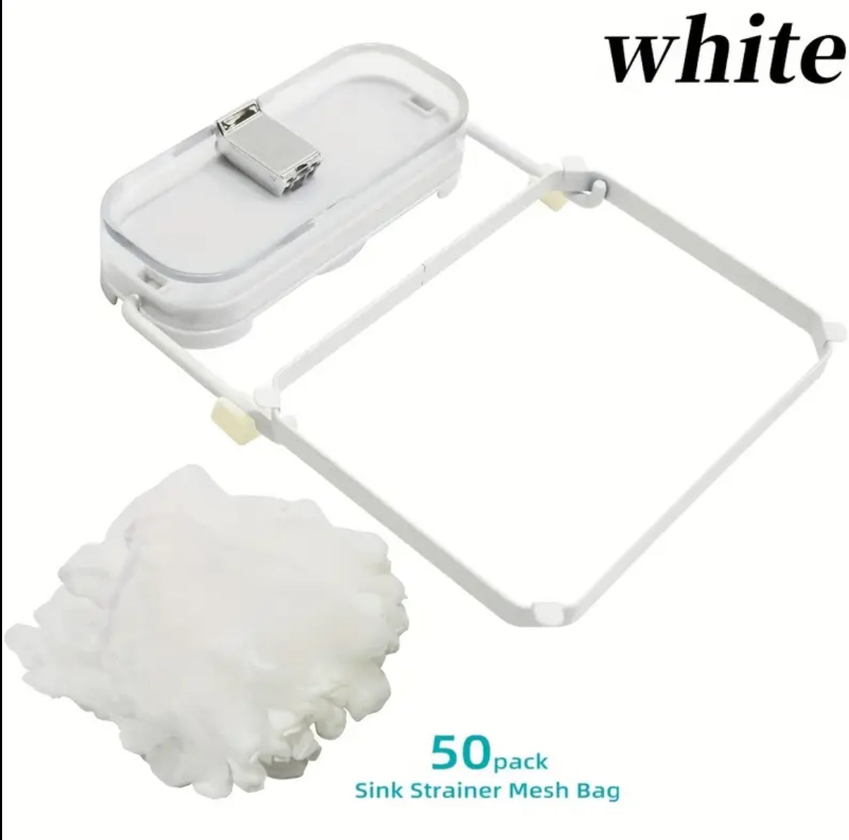 Sink Suction Cup Foldable Metal and Plastic Filter - 50 Removable Mesh Bags, Side-Mounted Kitchen Drain Strainer with Collapsible Basket for Food Waste Collection free