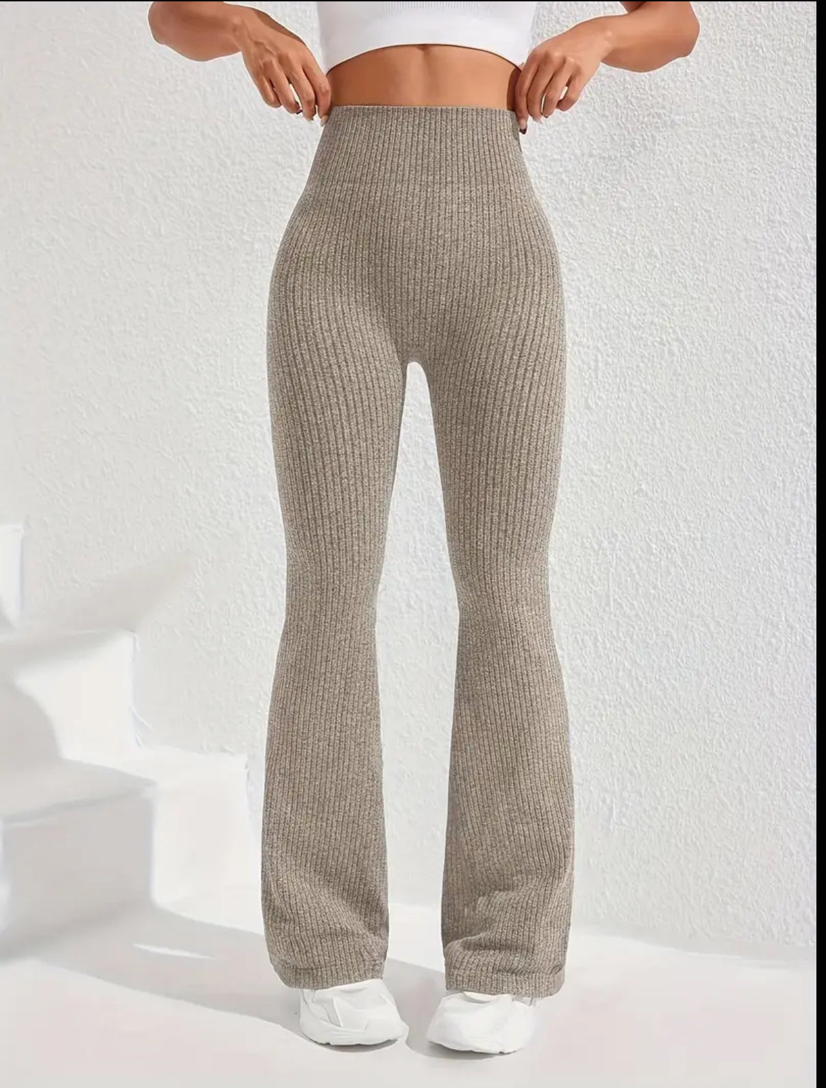 Women's High-Waisted Tummy Control Workout Leggings - 4D Textured Ribbed Flared Pants with Compression Fit, Lift & Seamless Design for Gym Running Casual Wear, All-Season Stretchy Ribbed Fabric, Tummy Control Shapewear, Fitness Apparel, Smooth Compression