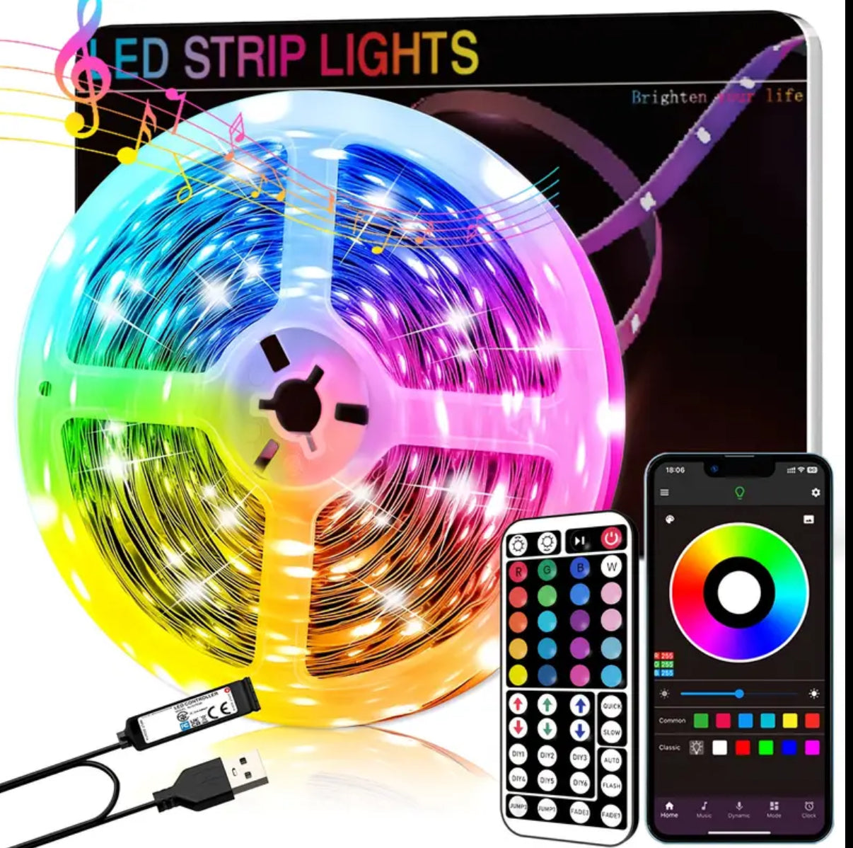 Smart Bedroom LED Lights, RGB Music Sync Bar Lights with 44-Key Remote Control + App Control, Multiple Modes, Dimming, Flashing, Suitable for Bedroom, Living Room, Halloween, Christmas Gifts, Holiday Parties, and Wedding Decorations