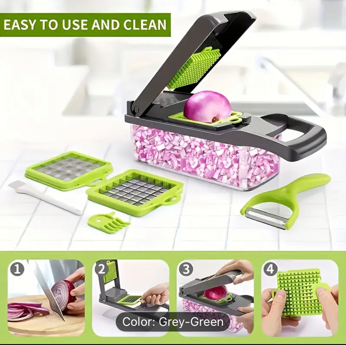 16pcs/Set, Vegetable Chopper, Multifunctional Fruit Slicer, veggie slicer, Vegetable Slicer, Cutter with Container, Onion Mincer Chopper with Multiple Interchangeable Blades, Household Potato Shredder, Kitchen Stuff, Kitchen Gadgets